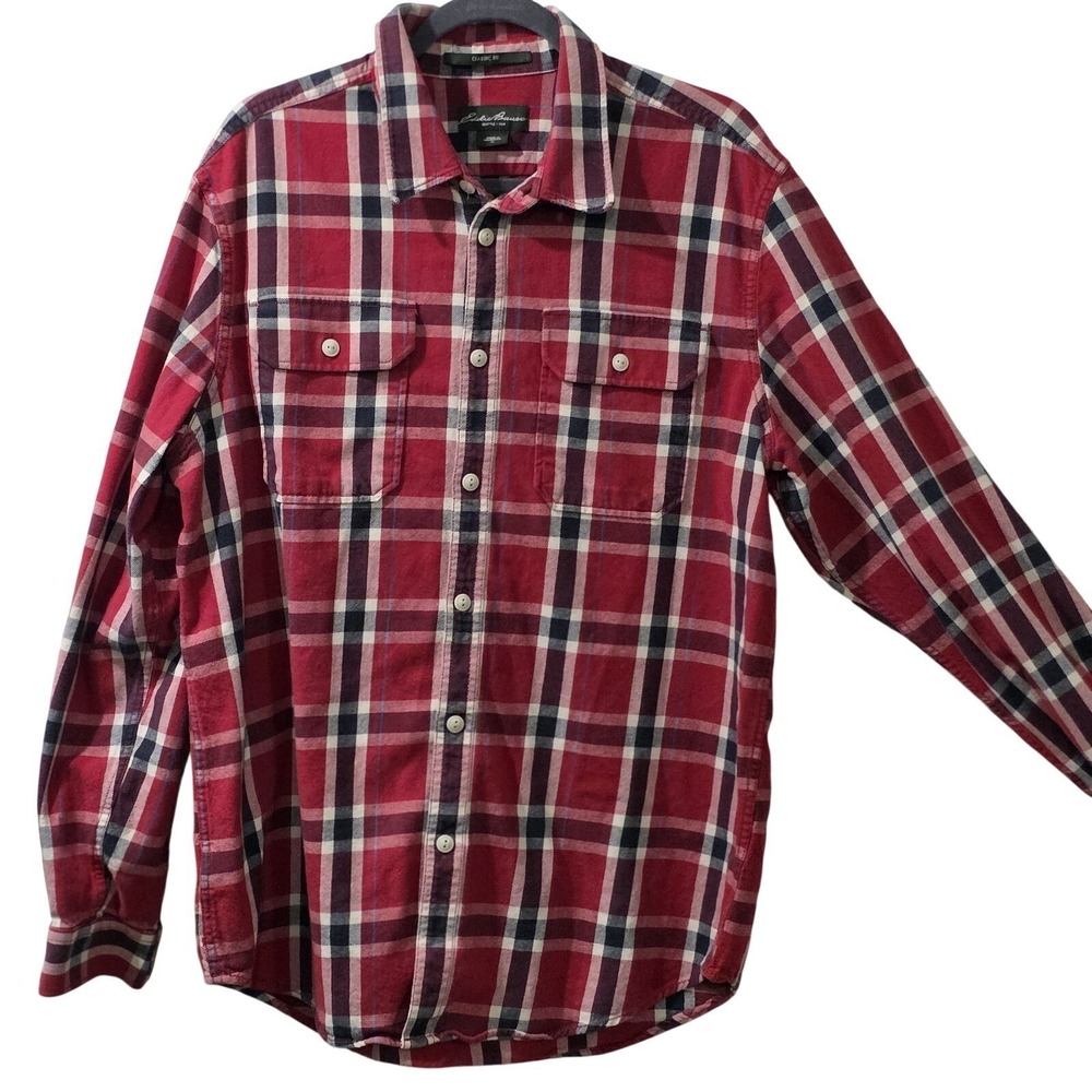 Eddie Bauer Flannel Shirt Mens XL Red Plaid Long Sleeve Button Down Classic Fit - Picture 2 of 7